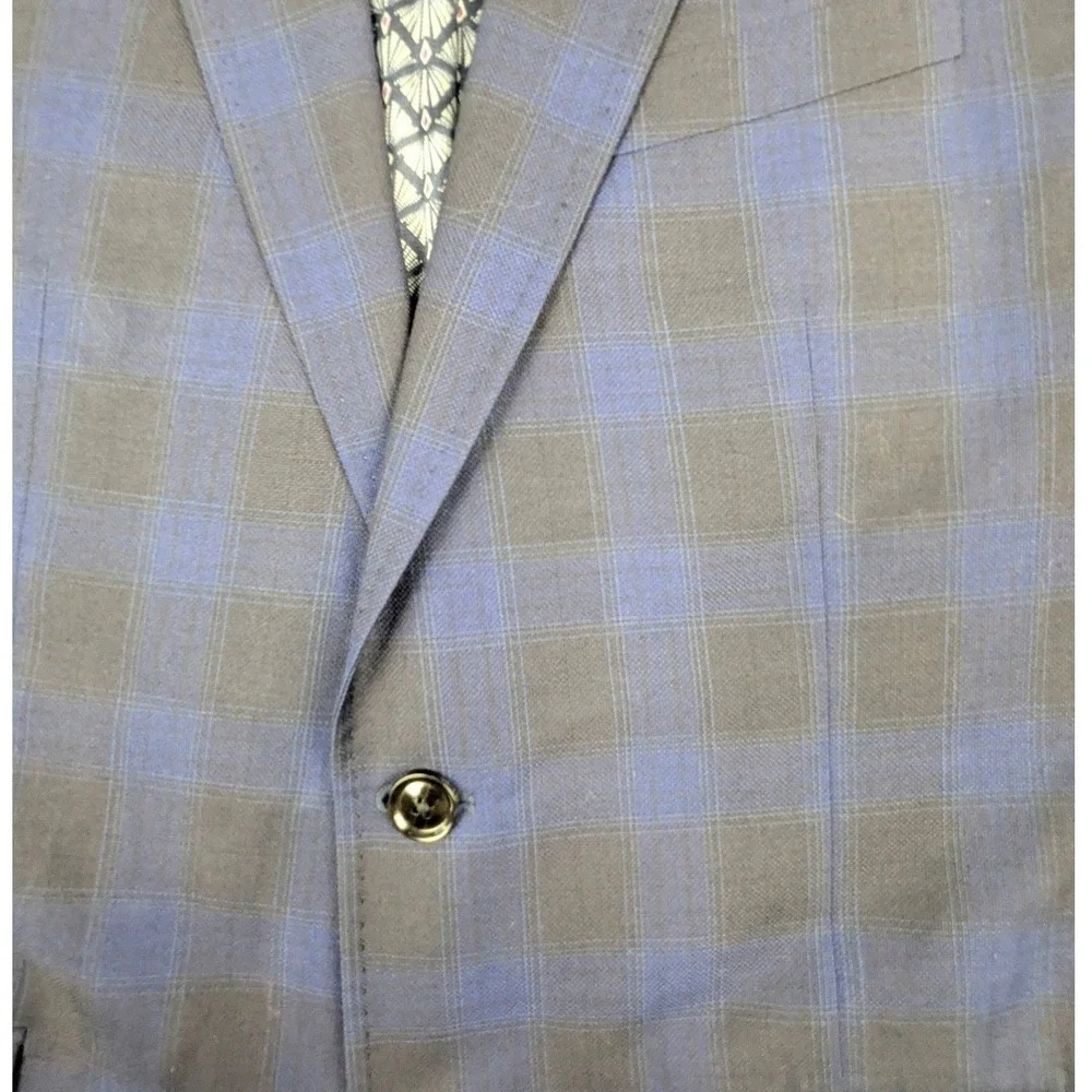 READ Ted Baker Endurance Jay SPJ Blazer Blue Black Plaid 42R Wool Sport Coat